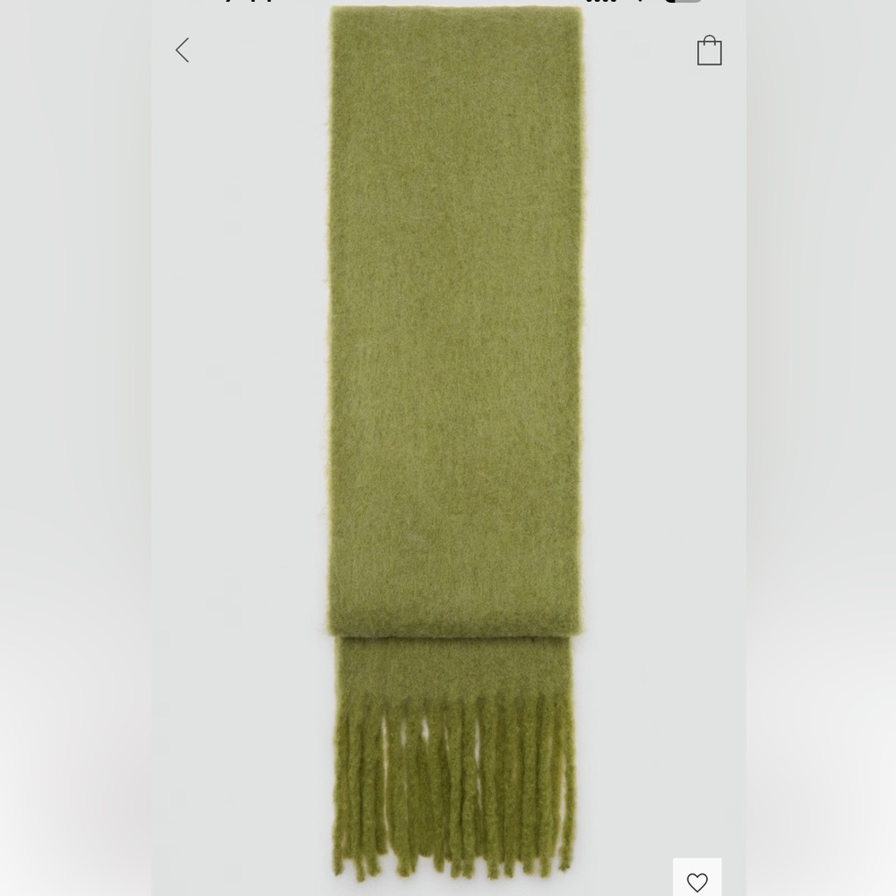MANGO Chartreuse Green Wool Blend Fringe Scarf